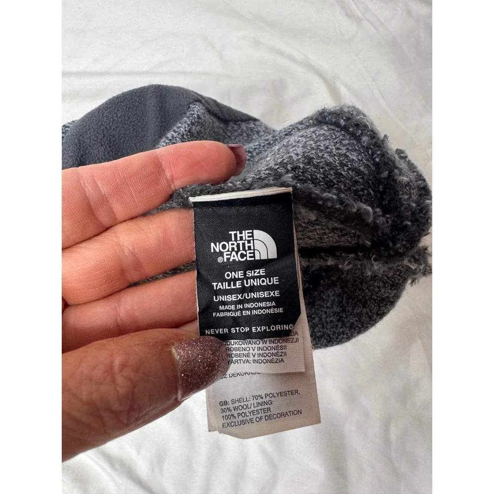 The North Face Gray Marled Knit Fleece Lined Wool Blend Beanie Hat Unisex OS